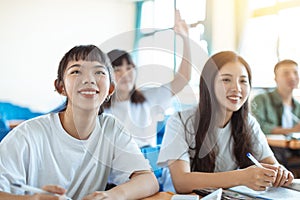 Asian teenager Student Study with Classmate in Classroom photo