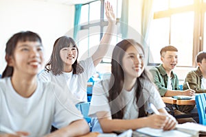 Asian teenager Student Study with Classmate in Classroom