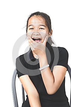 Asian teenager wearing black shirt amazing face isolated white
