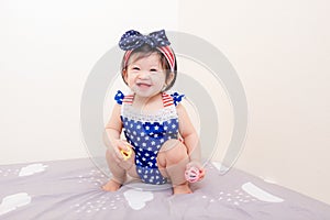 Asian Thai Cute Baby Girl in American Flag Costume, Independence Day