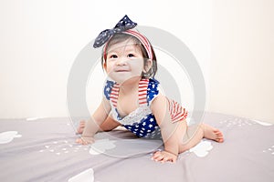 Asian Thai Cute Baby Girl in American Flag Costume, Independence Day