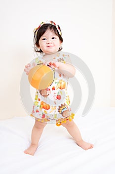 Asian Thai Cute Baby Girl in Thanksgiving Costume, Thanksgiving Day