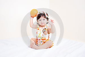 Asian Thai Cute Baby Girl in Thanksgiving Costume, Thanksgiving Day