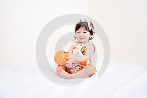 Asian Thai Cute Baby Girl in Thanksgiving Costume, Thanksgiving Day