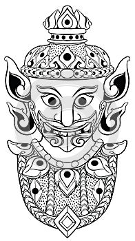 Asian or Thai demon head line art