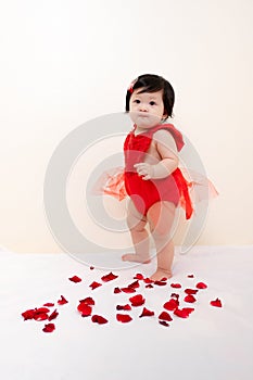 Asian Thai Sweet Baby Girl in Red Dress, Valentineâ€™s Day