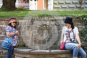 Asian thai women mother and daughter playful and resting relax