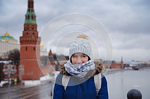 Asian tourist in travel vacations in winter Moscow