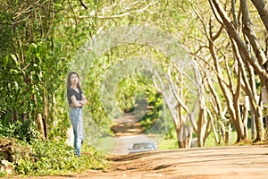 Asian tourists woman on view point at Tea garden doi angkhang T