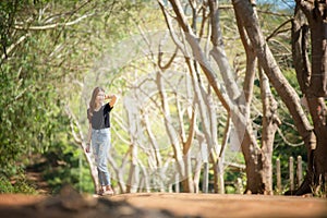 Asian tourists woman on view point at Tea garden doi angkhang T