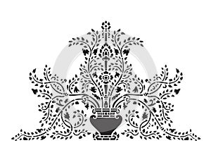 Asian traditional art Design Vector, Thai traditional design ( Lai Thai ) - Vase and tree flower