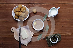 Asian traditional dish. Mongolian, Kalmyk, Buryat, Tibetan, Tuvan tea. Tea with milk, salt, butter, nutmeg, Bay leaf, black pepper