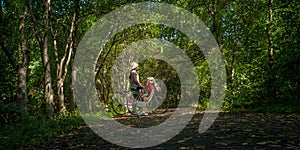 Asian traveler holiday relax with bicycle in nature park