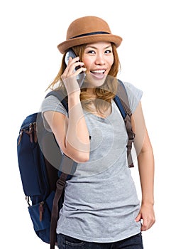 Asian traveler talk on phone