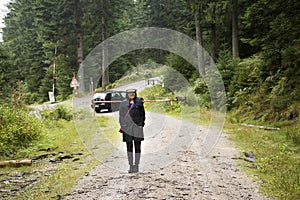 Asian traveler thai woman travel and posing in the forest at black forest