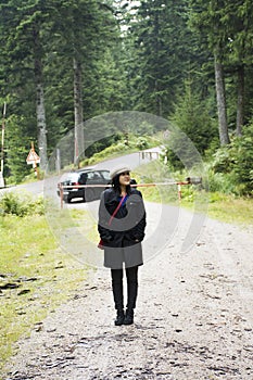 Asian traveler thai woman travel and posing in the forest at black forest