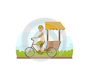 Asian Tricycle Rickshaw Cab, Traditional Indian Taxi Vector Illustration