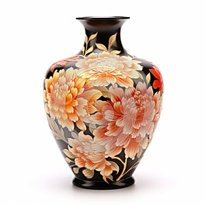 Asian Vase Flowers Isolated On White Background