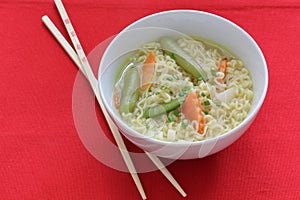 Asian vegetable noodle soup bowl