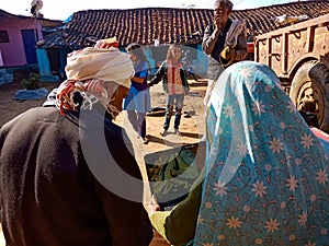 Asian village couple learning about laptop technology at rural area in india January 2020