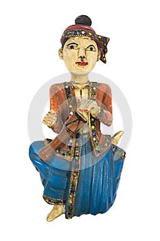 Asian vintage wood carving doll playing drum