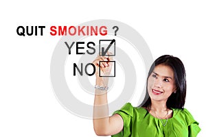 Asian woman agreeing about quit smoking