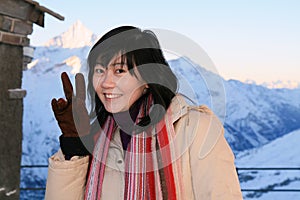 Asian Woman At the Alps