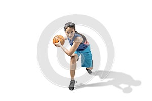 Asian woman basketball player in action with the ball