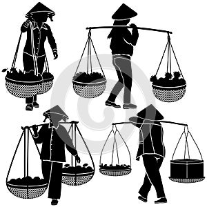 Asian woman with baskets