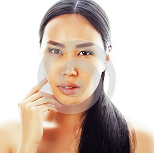 Asian woman beauty face closeup portrait. Beautiful attractive m