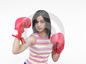 Asian woman with boxing gloves