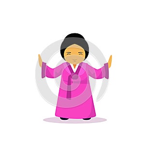 Asian Woman Cartton Character Wearing Traditional Clothes Kimono Isolated Over White Background