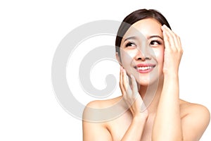Asian woman with clean fresh skin cosmetology spa concept