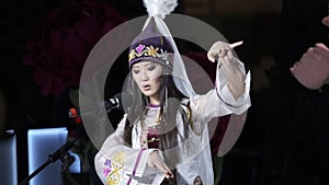 Asian woman close up outfit tradition slow motion stand catwalk Korean vogue 4K.