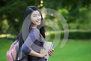 Asian woman college student on campus