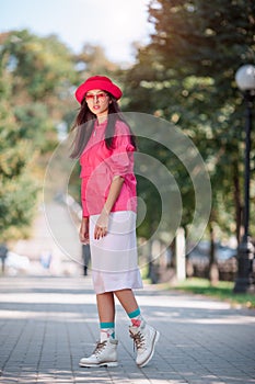 Asian woman in colourful fashion trendy clothes