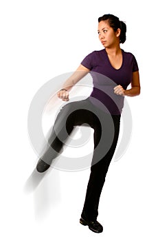 Asian woman in a combat stance