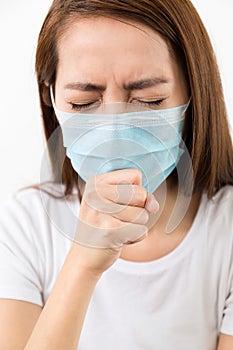 Asian woman cough with protective mask