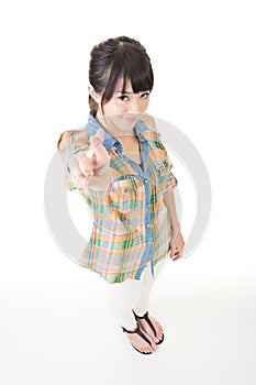 Asian woman cross finger with cheat sign