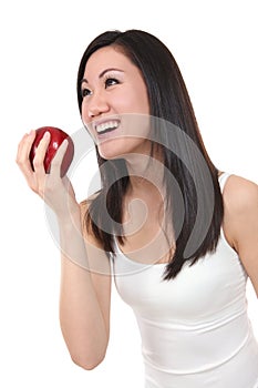 Asian Woman Eating Apple