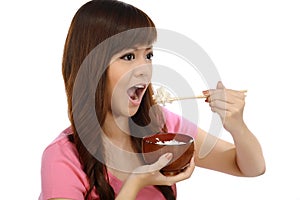 Asian Woman Eating Japanese Food