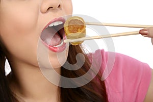 Asian Woman Eating Japanese Food