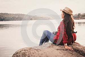 Asian woman enjoying in nature