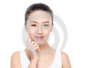 Asian woman with finger touch on face