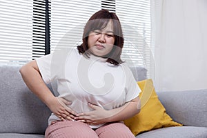 Asian Woman Grab Her Belly with Pain Suffer From Appendicitis