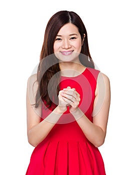 Asian woman with hand celebration