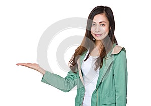 Asian woman with hand showing with balnk sign