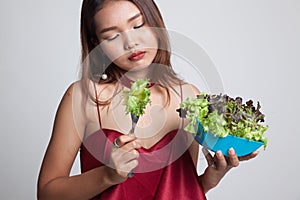 Asian woman hate salad.