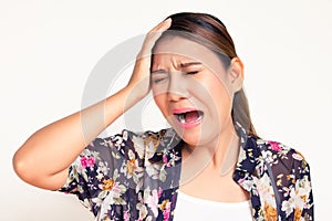 Asian woman having headache