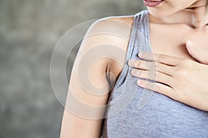 Asian woman having problem fat skin  underarm and black armpit photo